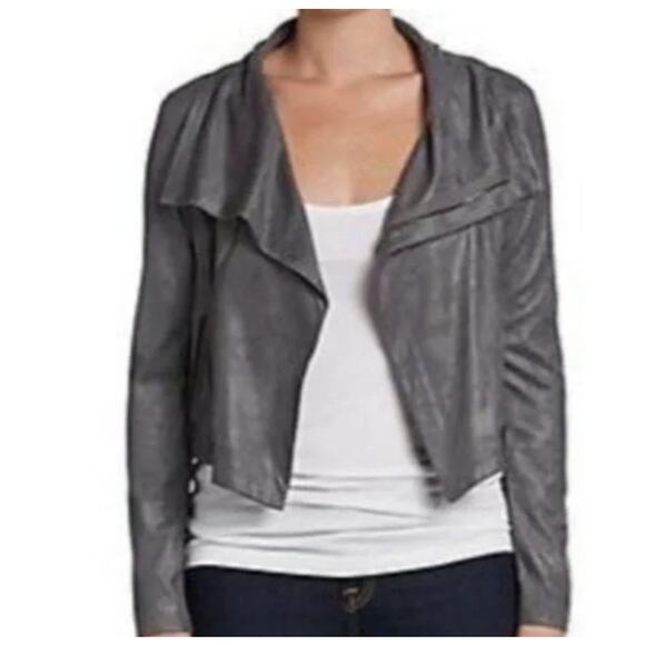 Georgie XSmall Cream Metallic Faux Leather Moto Jacket Foldover Collar Bikercore - Picture 10 of 10